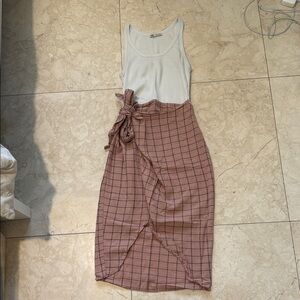 Zara Blush Pink Checkered Midi Maxi Dress